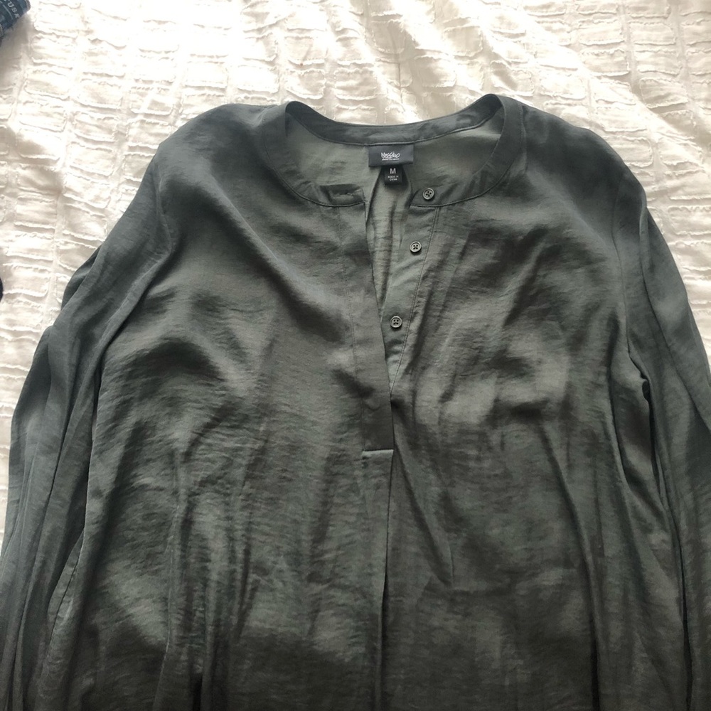 Olive green satin blouse